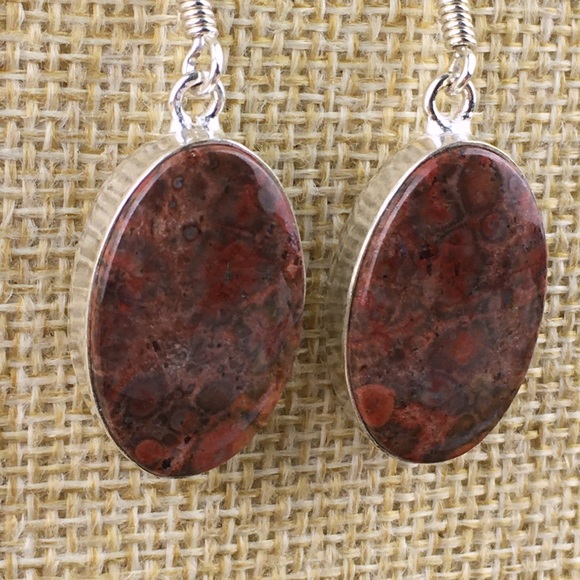 New Jasper Stone Hook Dangle Silver Earrings - Picture 7 of 7